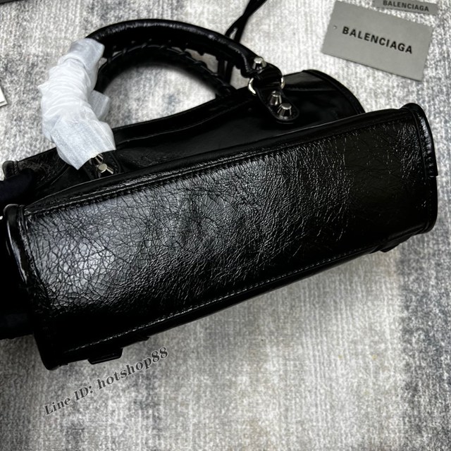 Balenciaga專櫃爆款新版迷你機車包 巴黎世家經典印字LOGO款銀色小平釘手提機車包 fyj1032